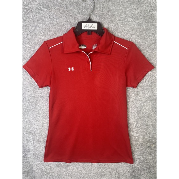 Under Armour Women's Polo Shirt Red Lightweight Stretch Golf Causal Sz Small - Picture 1 of 8